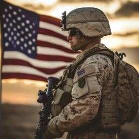 Patriotic Soldier with American Flag