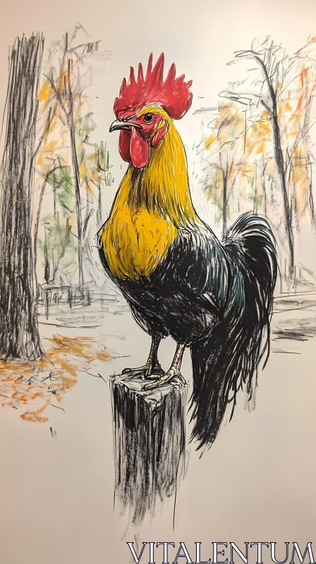 Rooster Illustration in Nature AI Image