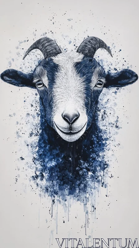 Artistic Portrait of a Goat in Blue AI Image