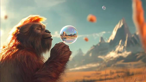 Contemplative Monkey with Bubble