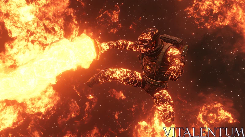 Flaming Astronaut in Space AI Image