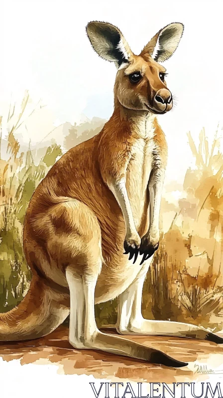 Kangaroo in Watercolor Art AI Image