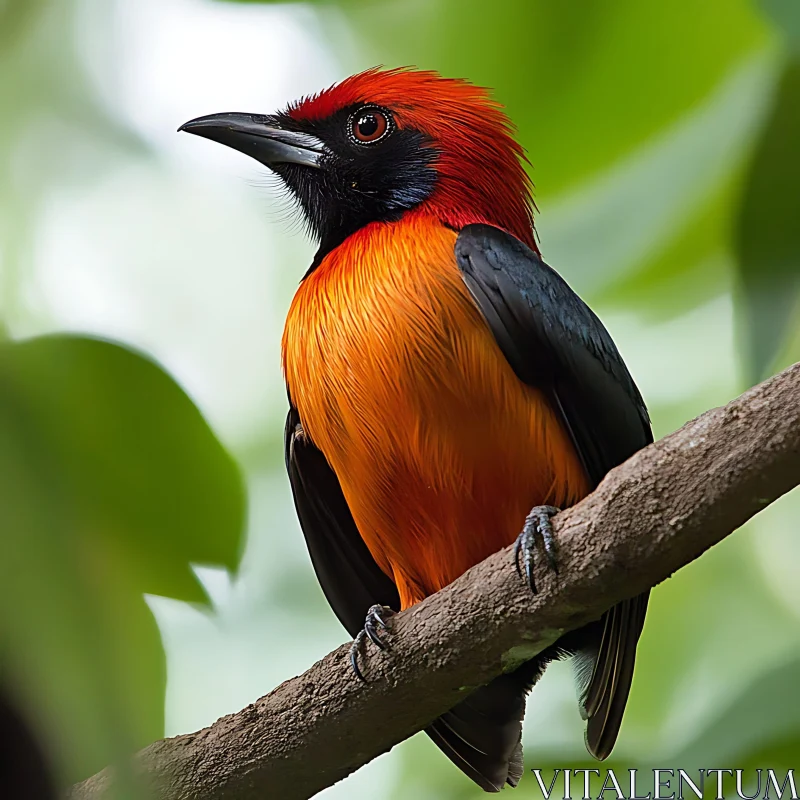 Exotic Bird on Branch: A Study in Color AI Image