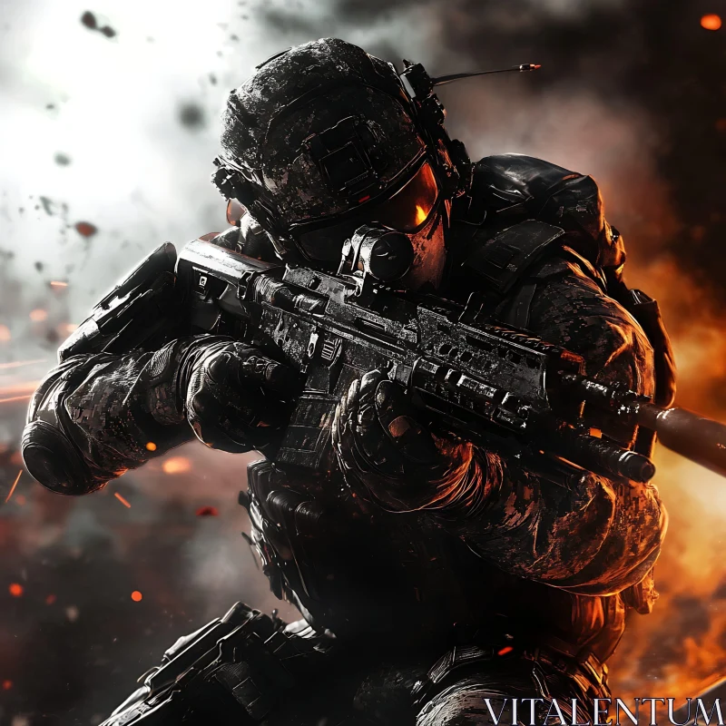 Military Soldier in Intense Firefight AI Image