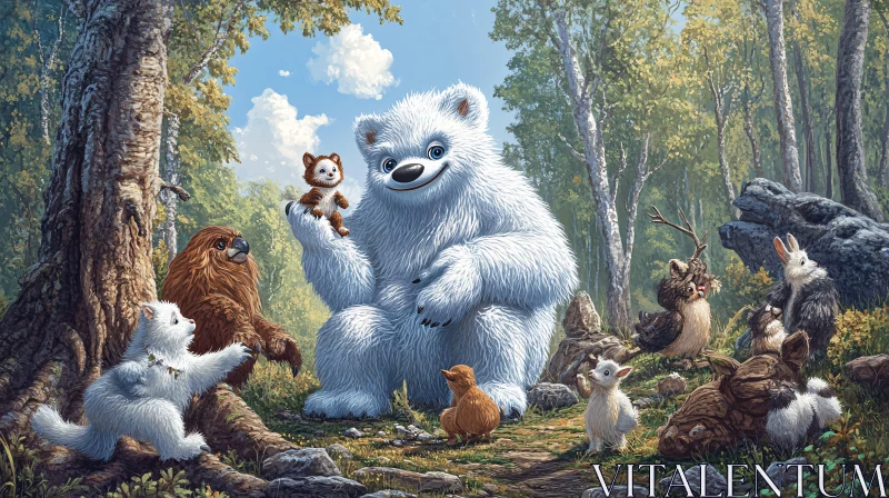 AI ART Forest Friends: A Bear's Enchanted Gathering