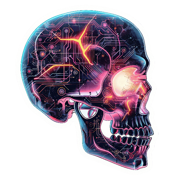 POD Design Technology-Infused Skull Illustration