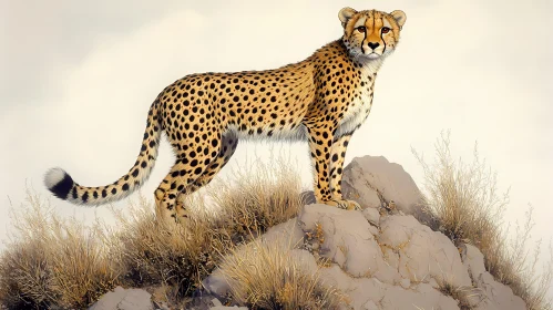 Cheetah Posing in Savanna Landscape