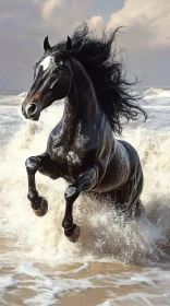 Horse Galloping Through Waves
