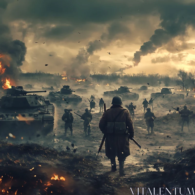 Warriors Marching Through the Battlefield AI Image