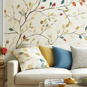 Living Room Decor with Leafy Wall Art