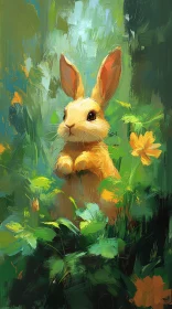 Vivid Bunny Artwork Amongst Green Foliage