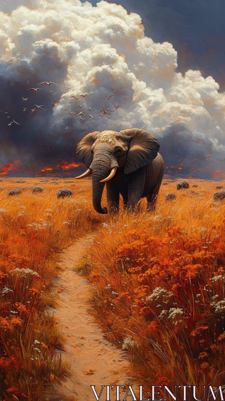 Majestic Elephant in Vibrant Savannah AI Image