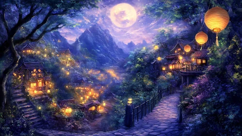 Enchanted Village Under Moonlight