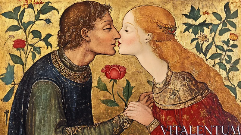 Medieval Lovers Kissing Art AI Image