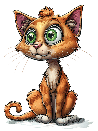 Cartoon Cat with Green Eyes and Orange Fur - Transparent Background POD Design