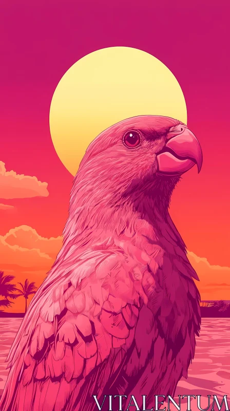 Colorful Bird in Sunset Landscape AI Image