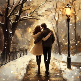 Winter Romance: A Couple's Embrace in the Snow