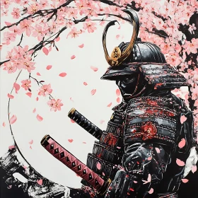 Japanese Warrior with Swords and Flowers