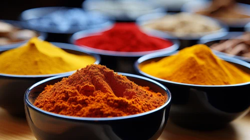 Colourful Array of Spices in Bowls - Sun-soaked Colours in Soft-focus