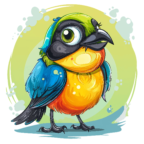 Cute Cartoon Bird Illustration with Bright Feathers POD Design