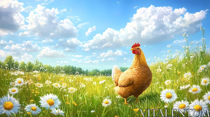 AI ART Pastoral Chicken Amidst Daisies