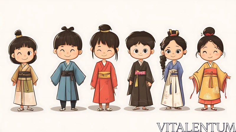 AI ART Cartoon Kimono Kids Illustration