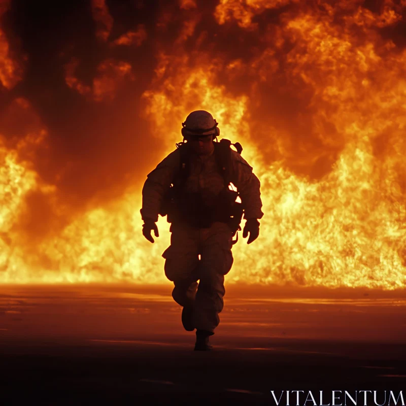 Military Figure Amidst an Inferno AI Image