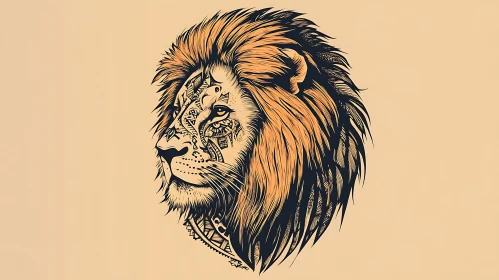 Lion Profile with Tribal Design