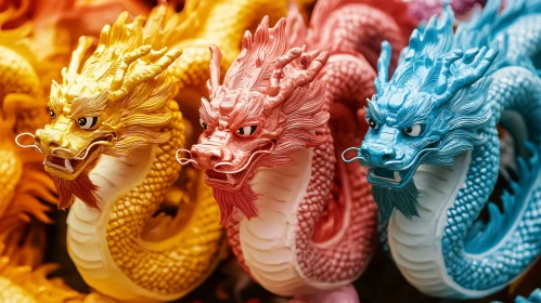 Three Dragons: Gold, Coral, Cerulean