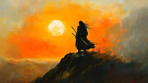 Lone Warrior at Fiery Sunset