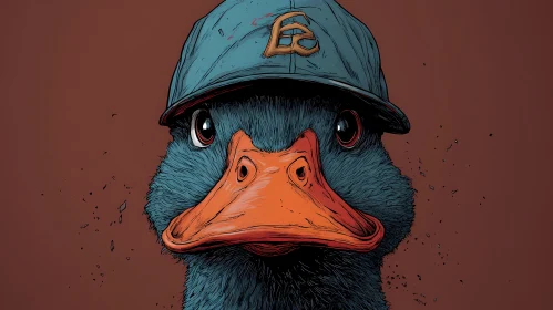 Cartoon Duck in Cap Portrait