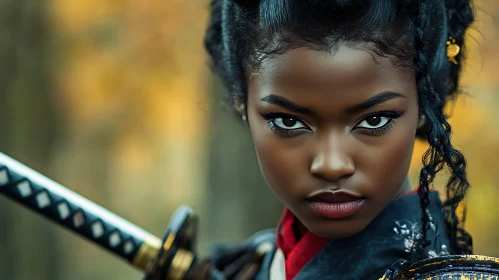 Intense Portrait of a Woman Holding Sword