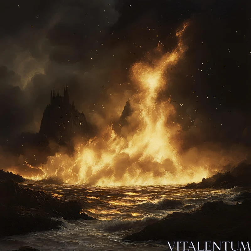 Inferno Over the Sea AI Image