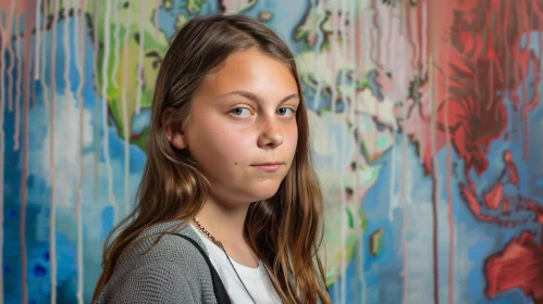 Greta Thunberg Against Vibrant Map Artwork