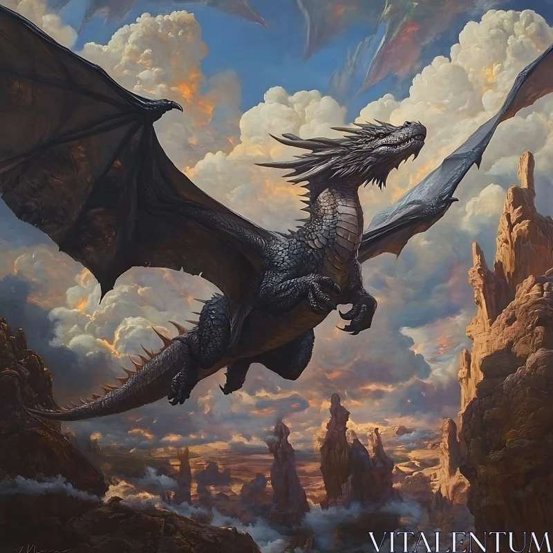 AI ART Dragon Soaring Through Cloudy Skies