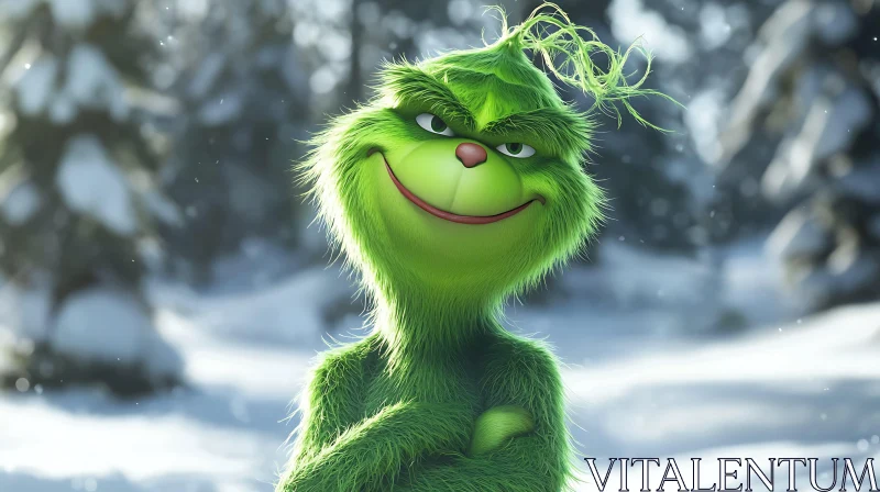 Green Character with a Mischievous Smile AI Image