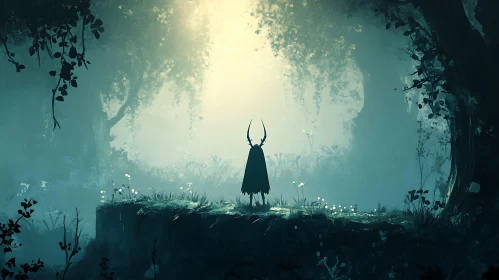 Silhouette in Foggy Woods Artwork