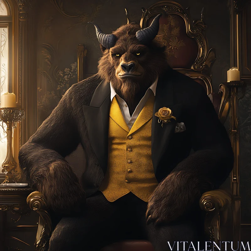 Regal Beast Portrait in Luxurious Setting AI Image