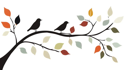 Silhouette Birds on Tree Branch