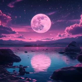 Moonlit Night Lake Landscape