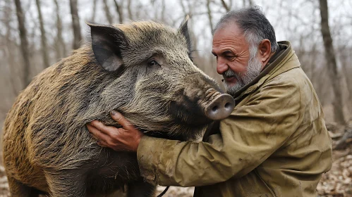 Connecting in Nature: Man and Wild Boar
