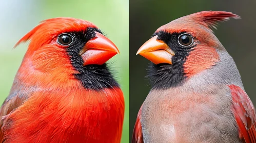 Cardinal Duo: A Study in Contrasting Plumage