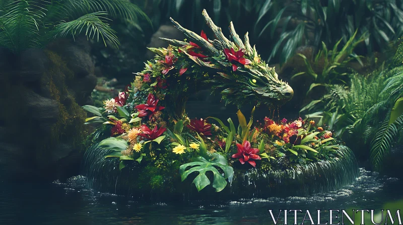 AI ART Dragon Sculpture with Flowers