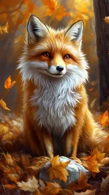 Autumn Fox Surrounded by Leaves