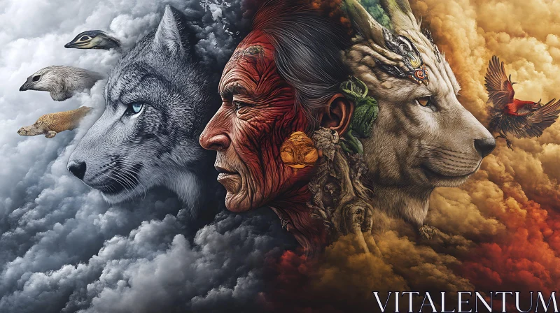 AI ART Hybrid Portrait: Wolf, Human, Lion