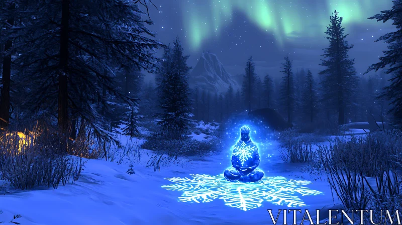 AI ART Snowy Forest Meditation with Northern Lights