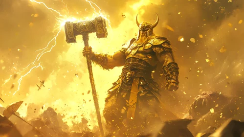 Epic Warrior in Golden Storm