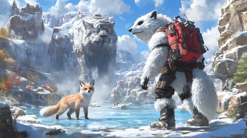 Arctic Companions: A Fox and Bear Journey