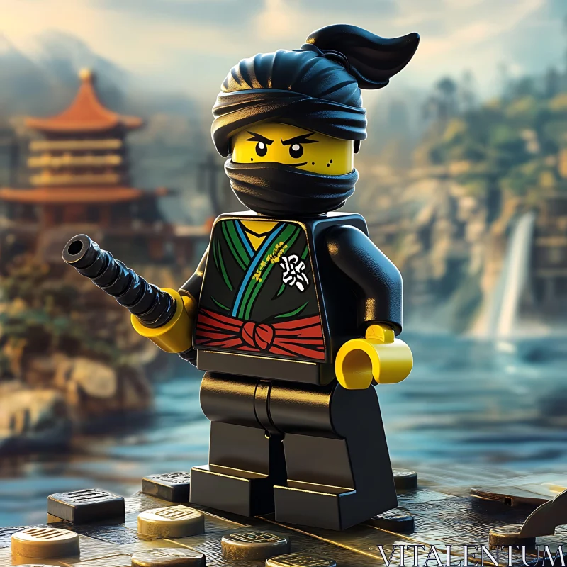 AI ART Ninja Lego Toy with Waterfall