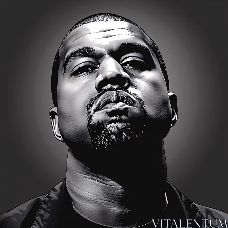 Intense Pop Art Kanye West Monochrome Portrait AI Image